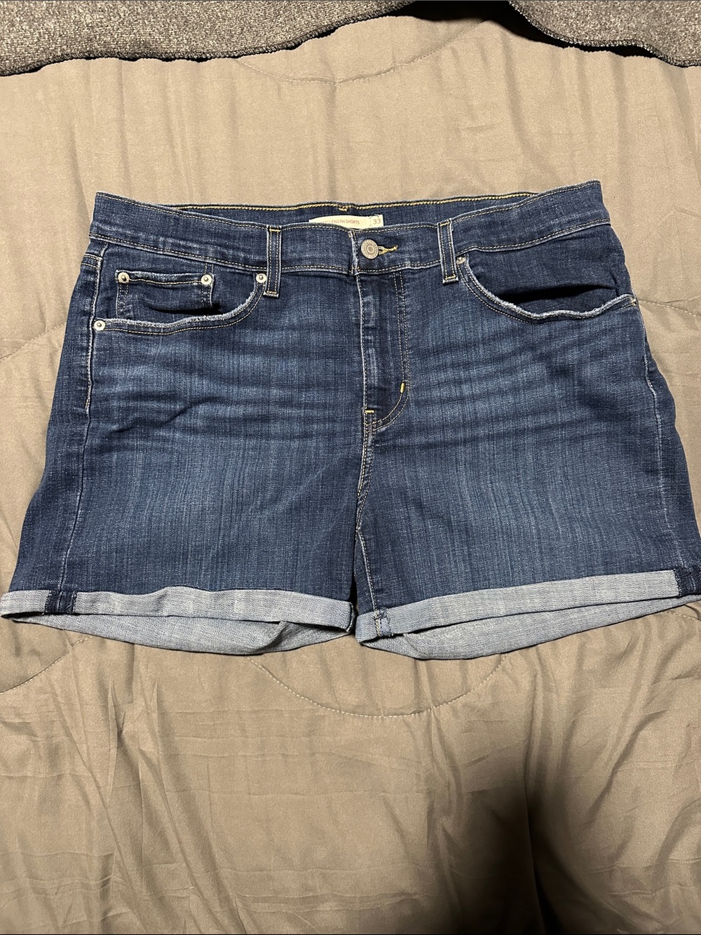 Levi's Dark Blue Rolled-Hem Denim Shorts